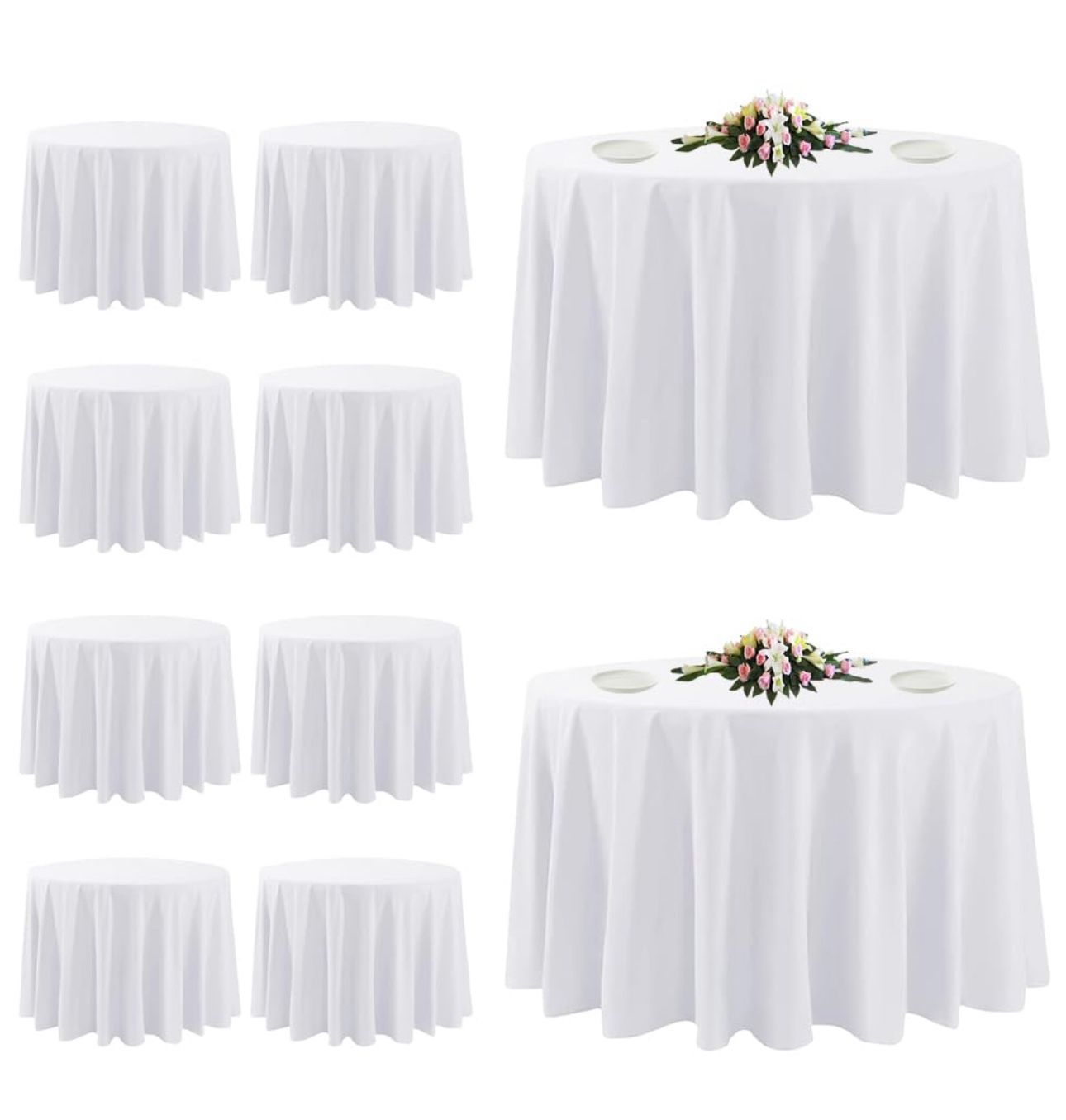 10 Pack White Round Tablecloths, 120 Inch Stain Resistant and Wrinkle Polyester Fabric