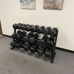 New 55LB-100LB Rubber Hex Dumbbells Pairs Total 1,550LBS With Rack