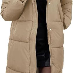 NWT M Tan Women's Puffer Down Thick Full Zip Up Padded Long Coat/Jacket/Overcoat