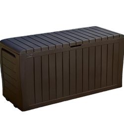 Keter Marvel Plus 71 Gallon Resin Outdoor Storage Box for Patio Furniture Cushions, Throw Pillows, Garden Tools and Pool Floats, Brown