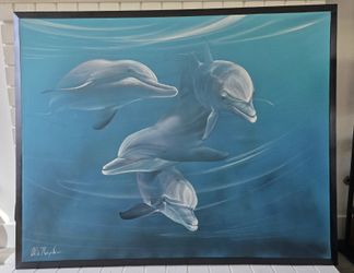 Large Original Painting "Dolphin Dance" by Ollie Thompson (60" x 48") - Canvas Wall Art