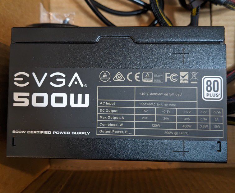 EVGA 500W 80 Plus Computer / PC Power Supply Unit