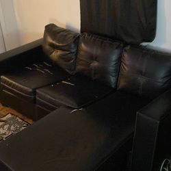 *MOVING SOON* Black Leather Sectional Couch – Cheap & Pickup Only