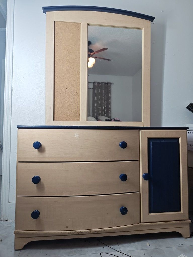 Kids Dresser With Mirror/ Cork Board 