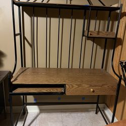 Black Metal And Wood Computer Desk 