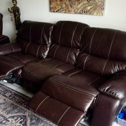 Double Reclinable Brown Sofa