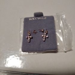 10k Gold Cross Zirconia Earrings