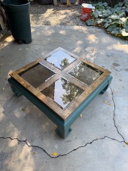 Solid oak coffee table | forest green & natural wood