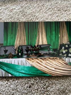 7 Green satin drapes 13ft!!!