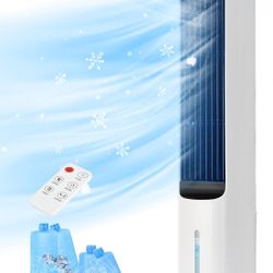 41" Swamp Cooler, Evaporative Air Cooler With 4 Ice Packs And Remote, 80° Oscillation 3 Speeds 3 Modes, Cooling Fan That Blow Cold Air, Bladeless Towe