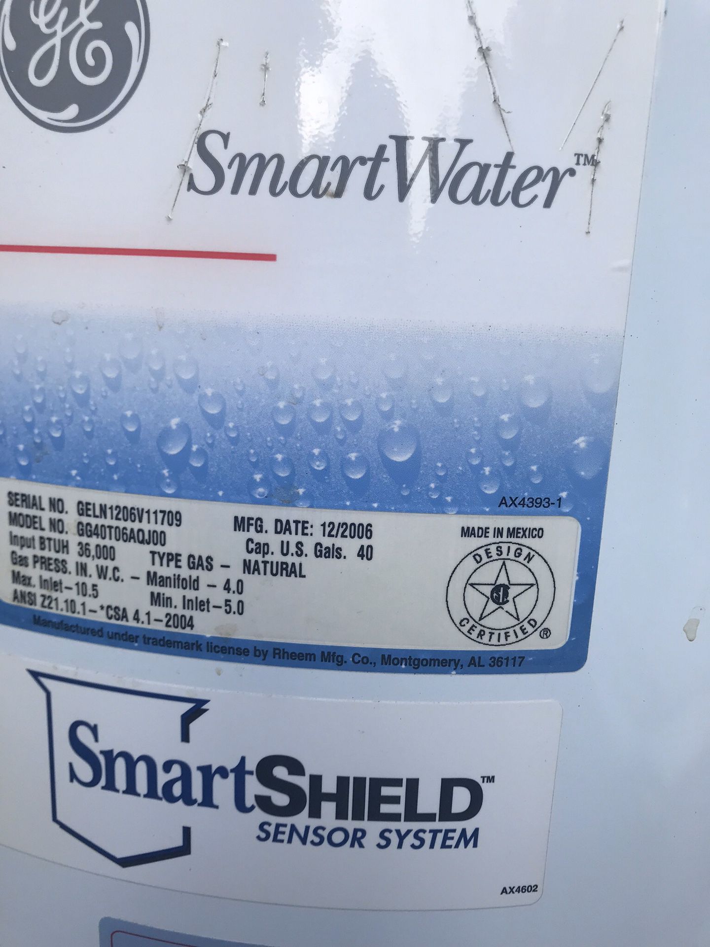 GE Water heater smart shield