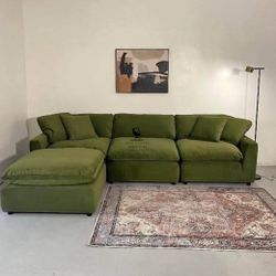 Olive Velvet Cloud Couch Sectional