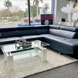 Overstock Sale😱Gorgeous Blue Leather L Shape Sofa Sectional 50% Off Now Only $1299🔥