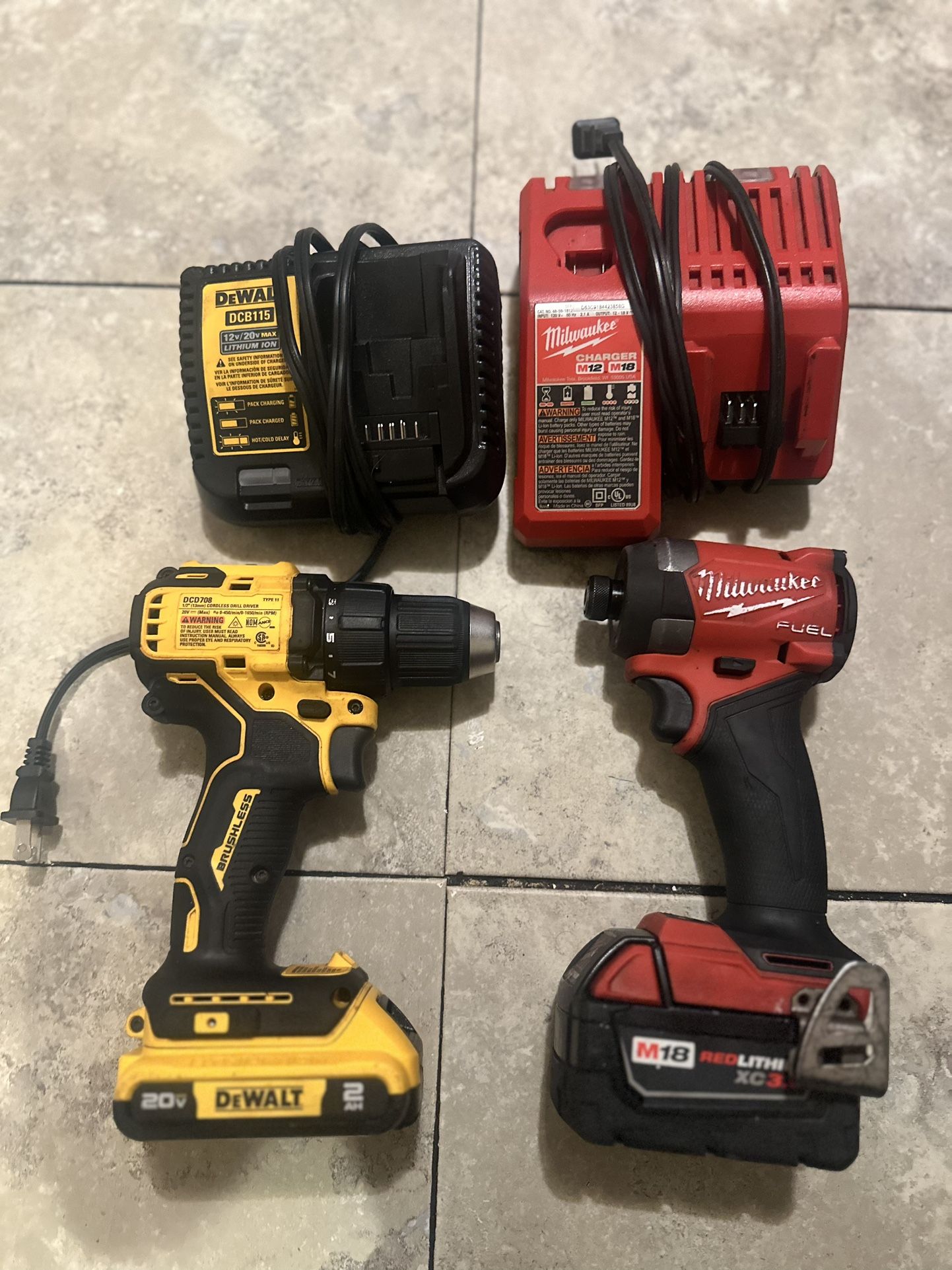 Milwaukee 18v And DEWALT 20v