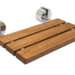 20" Teak Wood Modern Folding Shower Seat Bench, Clear Coated for Protection and Premium Smooth Finish, Medical Wall Mount Foldable Fold Up Chair Bathr