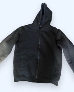 Black Zip-Up Hoodie with Faded Sleeves