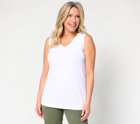 Denim & Co. Essentials So Soft Jersey Knit V-Neck Tank Top White, Size Reg Large