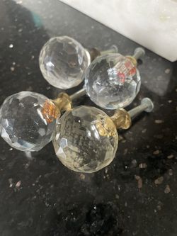32 Vintage Glass And Brass Knobs 