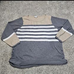 Avenue Womens Striped Long Sleeve Rouched Sides Top Size 18/20-Tan Gray White