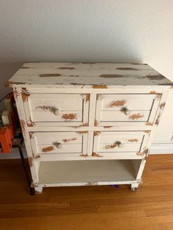 Rustic Distressed White Wood Dresser Cabinet