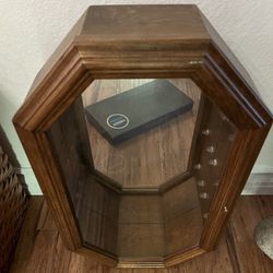 Antique Jewelry Mirror Shelf/ Antique Wood Wall Shadow Box Wall Cabinet w/Door Glass 