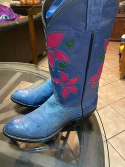 Ostrich Flowered Women's Cowboy Boots Handmade size 7