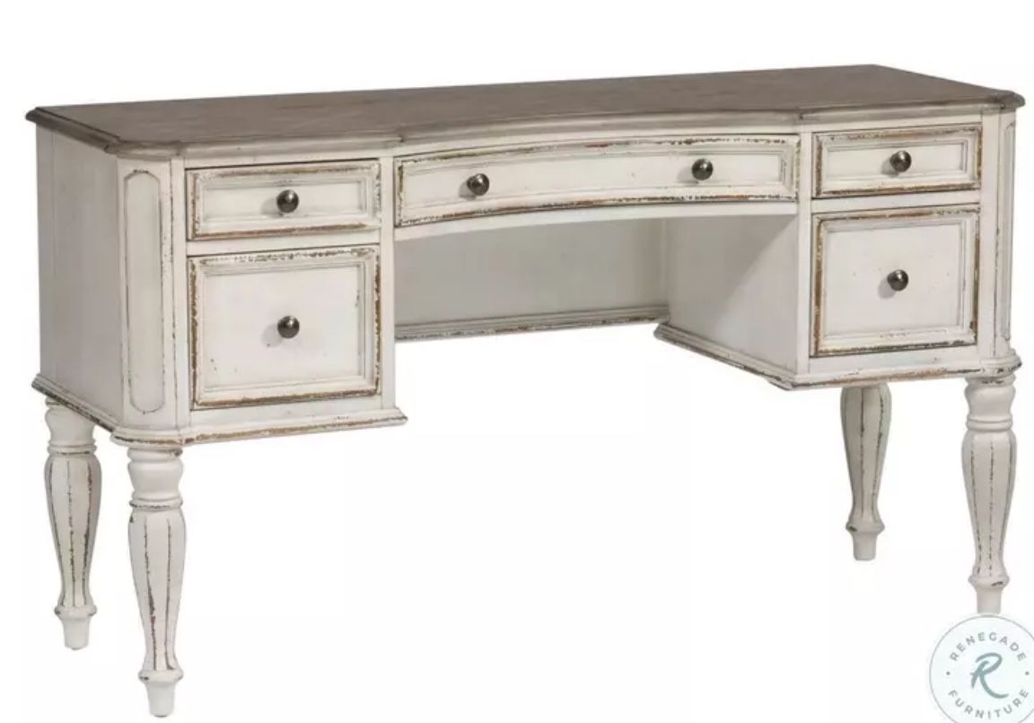 Magnolia Manor Antique White And Weathered Bark Vanity Desk