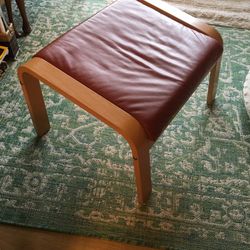 Red Leather And Wood IKEA Foot Stool