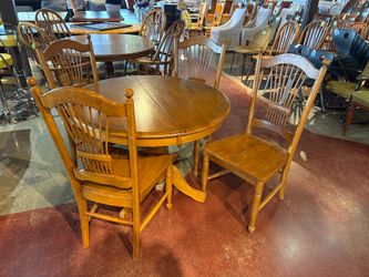 Solid Oak Extendable Dining Table Set with Windsor Style Chairs