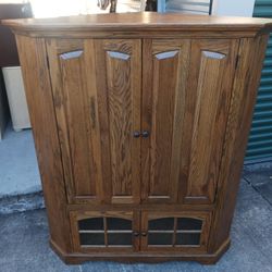 Solid Oak Corner Entertainment Center 