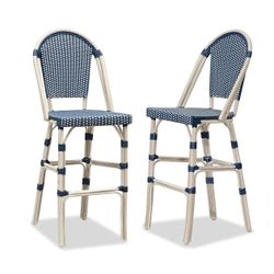PURPLE LEAF French Counter Height Bar Height Stool Set of 2, Patio Bar Chairs with Back Rattan, French Bistro Set