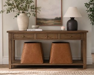 CB2 Rica Genuine Leather Basket Storage Bins – Discontinued set of 2