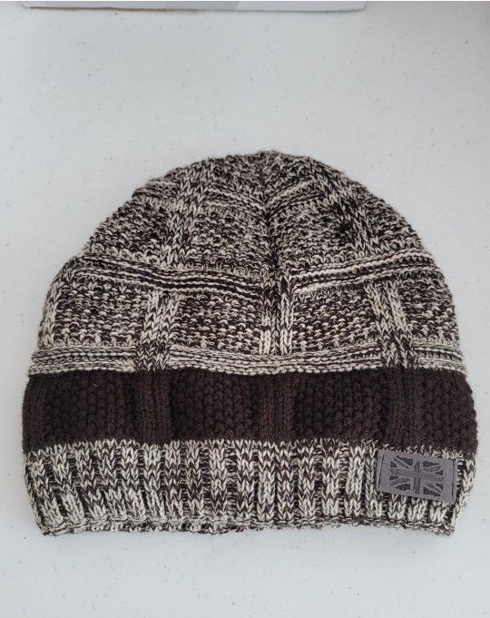 Women's Brown and Cream Knit Beanie