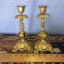 Ornate Vintage Brass Candlesticks 