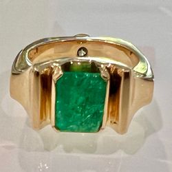💚 Custom 18KT Yellow Gold Large 2.50ct  Emerald, Diamond Ladies Ring