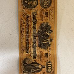 1862 Confederate States Of America 100 Dollar Bill 