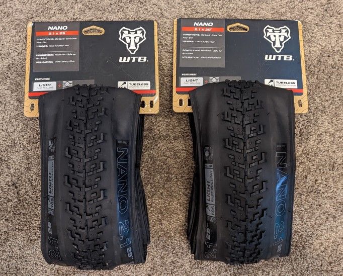 WTB Nano 29 x 2.1" TCS Light Fast Tires 60 TPI Mountain XC (2 New Tires)