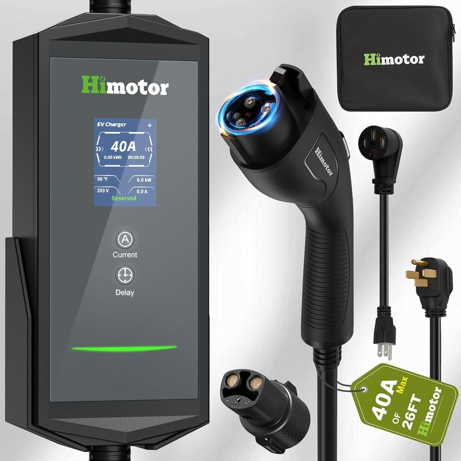Himotor Tesla Charger 40Amp 9.6KW, Fast Charging Portable Level 2 EV Charger Adjustable Current