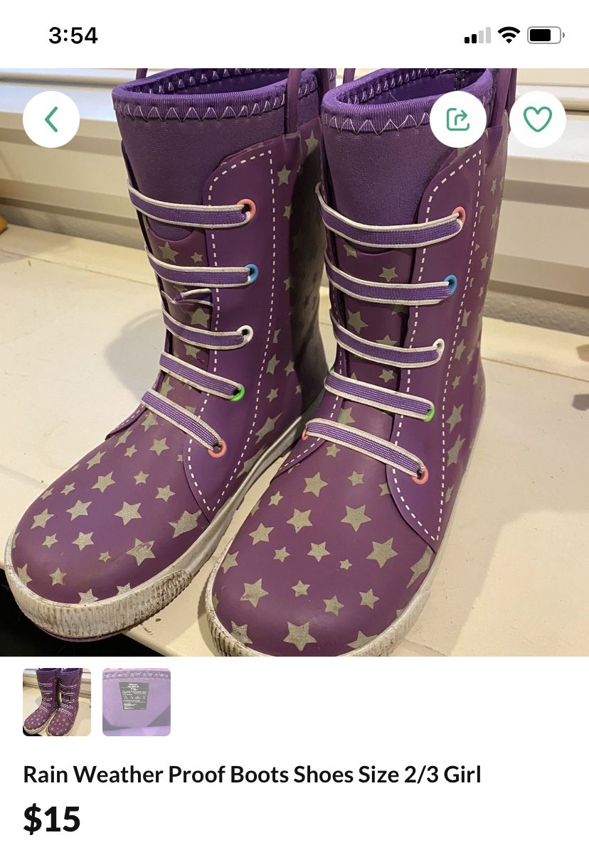 Rain Boots Shoes Girls Size 2/3