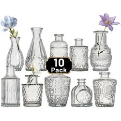 New Glass Bud Vase Set of 10 Pcs Small Minimalist Vases for Flowers, Vintage Rustic Home Decor for Table Centerpiece Wedding Party, Modern Clear Aroma