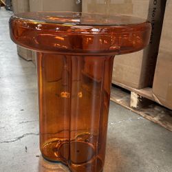 Glass coffee table, side table. Amber color.