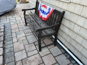 2 Wood Benches With Green Cushions 