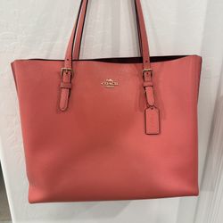 Coach Mollie Tote 25 Pebbled Leather Bag Strawberry Red Coral Style 1671
