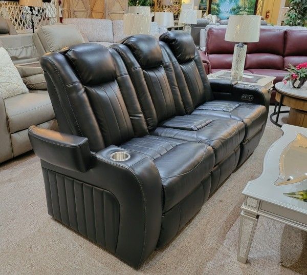 Black Power Reclining Sofa with LED and USB Charging Port