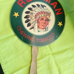 Antique Red Man Tobacco Church Hand Fan