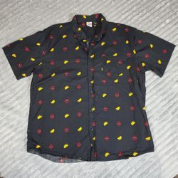 Marvel Deadpool Tacos All Over Print Shirt Mens 2XLARGE Black Button Up