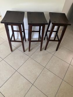 Set of 3 Dark Wood Saddle Bar Stools