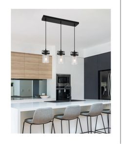 Kitchen Pendant Lighting Over Island 3 Lights Seeded Glass Shade Black - Retail: $130