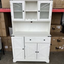 67” Farmhouse Kitchen Hutch / Storage Cabinet – White