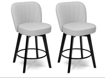 MINCETA Counter Stools,26" 360 Free Swivel Vertical Line Modern Upholstered Counter Height Bar Stools,Set of 2,PU in Light Gray (CH14)